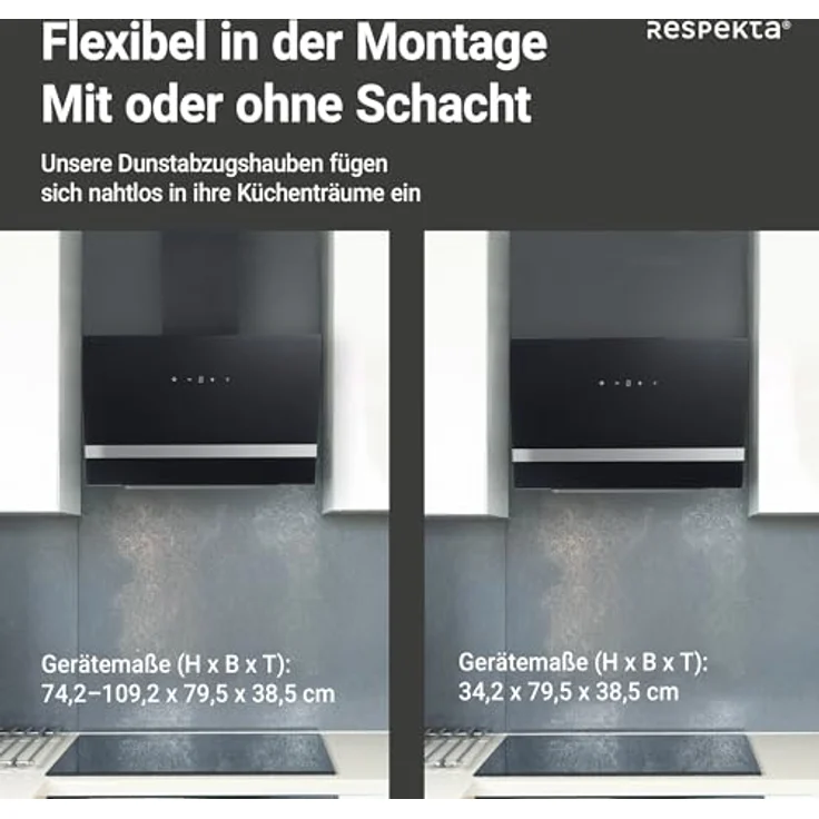 Respekta CH24080SM Kopffreihaube, Wandmontage, schwarz – Bild 8