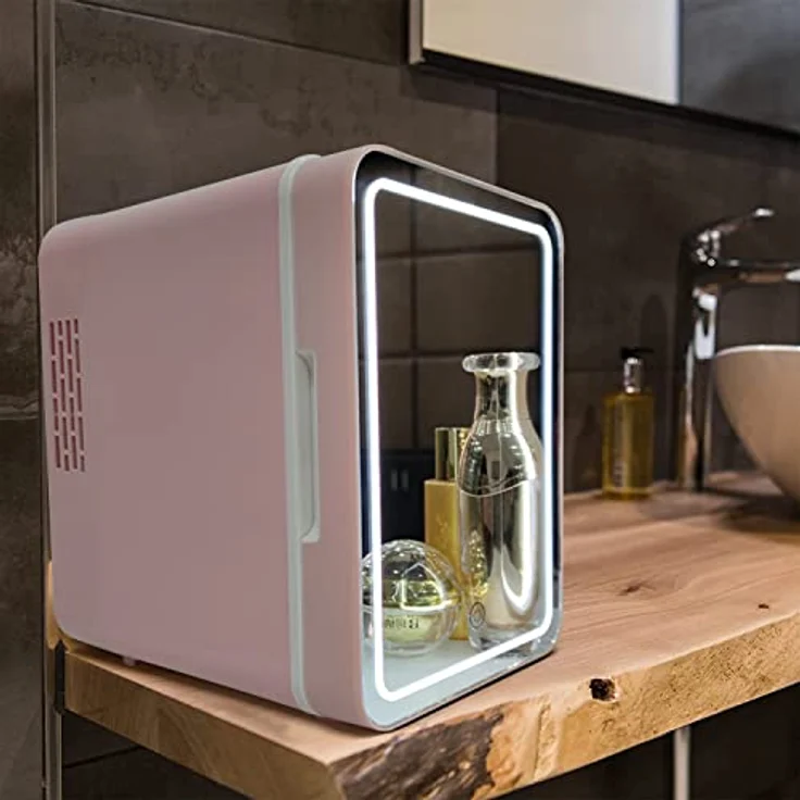 Olvy Kosmetik Kühlschrank 4 Liter, Tragbarer Mini Kühlschrank mit LED Spiegel, Kühl und Heiß, Rosa – Bild 4