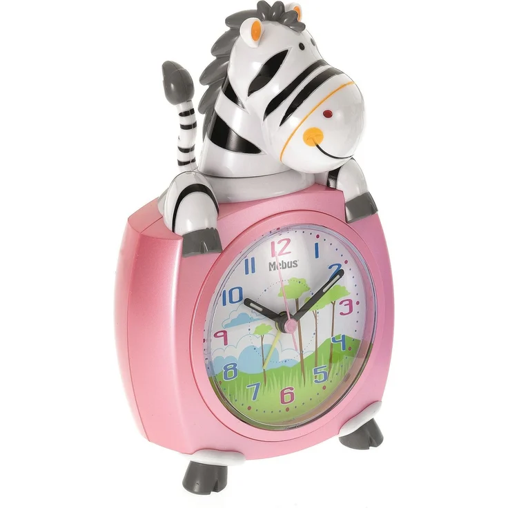 Mebus Kinderwecker Zebra, analog mit buntem Zifferblatt, Leuchtzeigern und Alarmfunktion, robustes Kunststoffgehäuse
