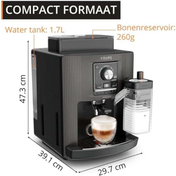 Krups Kaffeevollautomat EA402H Serenity Milk, 5 Getränke, Milk Maestro-Technologie, automatische Reinigung, 2 Tassen – Bild 6