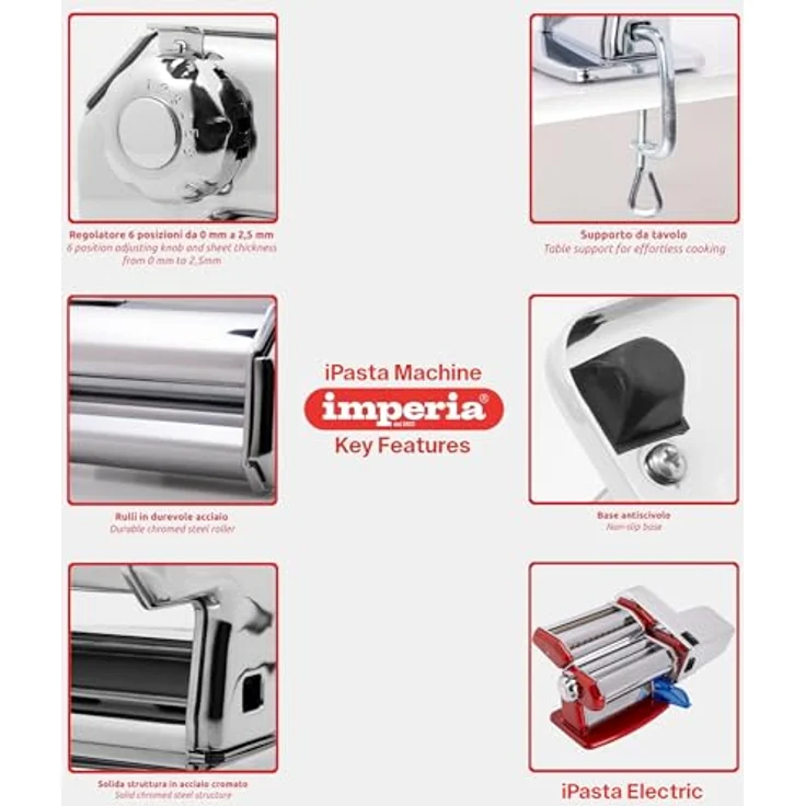 Imperia Electric Klassische Linie. Elektrische Nudelmaschine. 100% Made in Italy. Stahl, 220V Elektromotor. Für Lasagne, Tagliolini, Fettuccine. – Bild 4