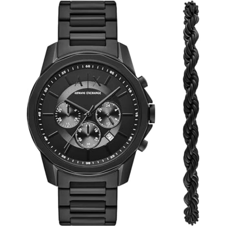 Armani Exchange Herren Analog Quarz Uhr mit Edelstahl Armband AX7163SET, schwarzes Zifferblatt, wasserdicht bis 50 m – Bild 1