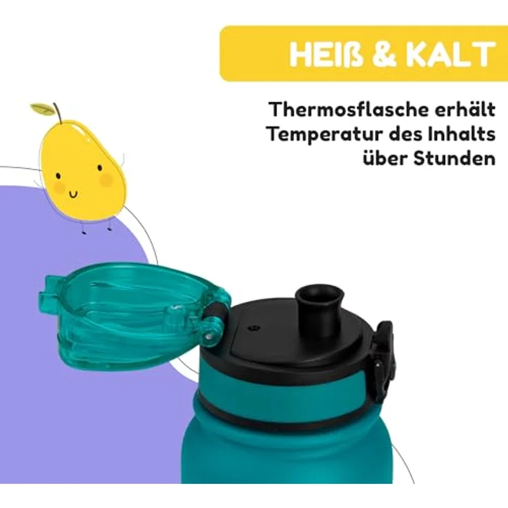 schmatzfatz Trinkflasche Kinder Auslaufsicher, 550ml Edelstahl-Trinkflasche für Schule & Kindergarten, Wasserflasche BPA-Frei, Für Kaltes & Heißes, Auslaufsichere Trinkflasche für Mädchen & Jungen – Bild 4