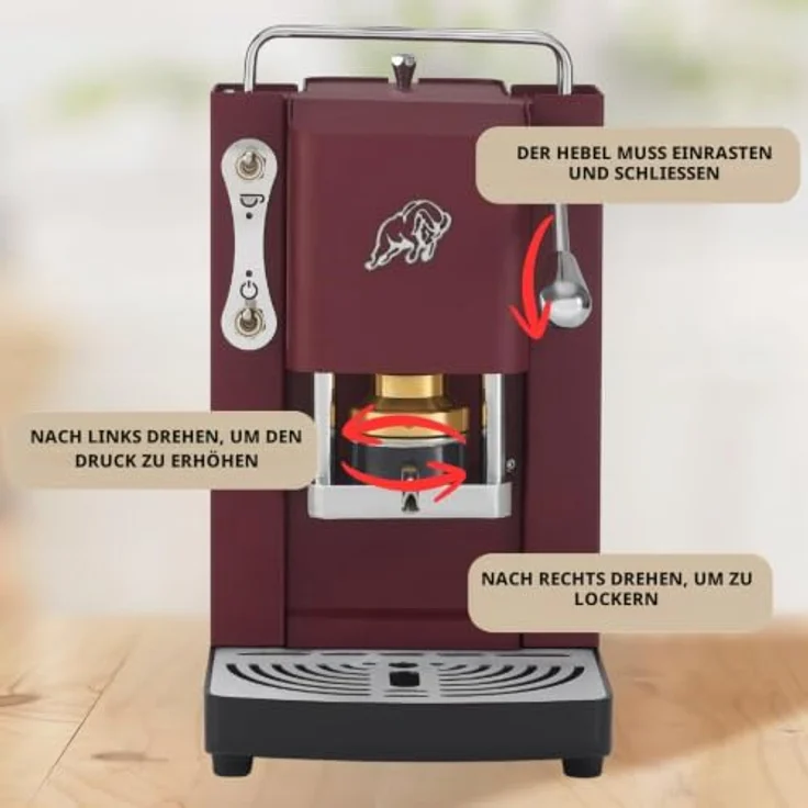 Faber Pro Essential Chrom, ESE Pad Espressomaschine in Cherry Red mit Wassertank aus Glas und erhöhtem Auslauf – Bild 6