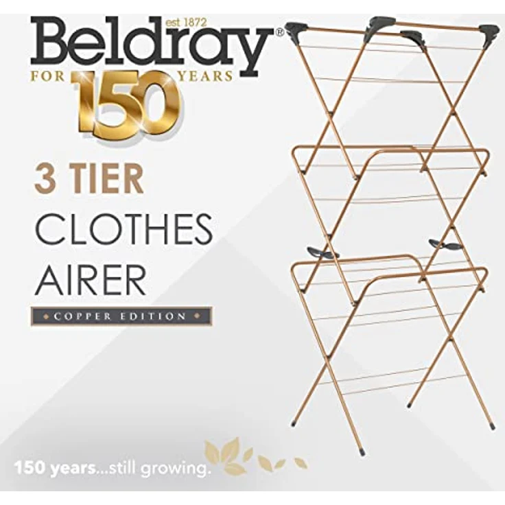 Beldray LA089397GRYU7 150 Years Klappbar Wäscheständer, drei Ebenen waeschestaender mit 15m Trockenraum, Höchstlast 15kg,Erweiterbar wäscheständer, natürlich trocken, Haken zum Aufhängen von Kleidung – Bild 2