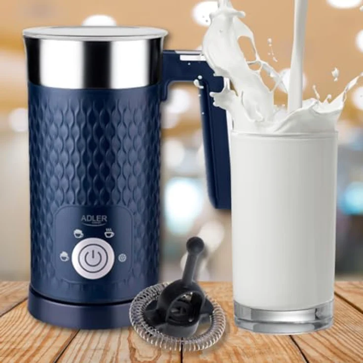 ADLER - Elektrischer Milchaufschäumer und Milchheizer - 2in1-4 Funktionen: Cappuccino, Latte, Erwärmen, kalter Schaum - Set mit kabelloser Tasse - drehbarer 360°-Sockel - 300ml Milch - 150ml Schaum – Bild 2