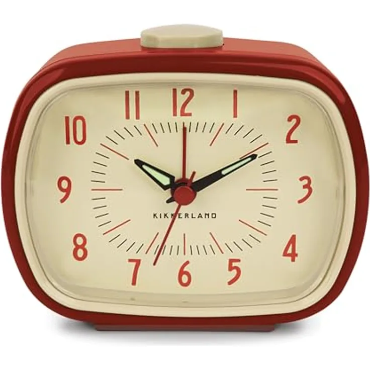 Kikkerland KKAC08-R-EU Retro-Wecker, Vintage Alarm Clock mit leuchtenden Zeigern, rot