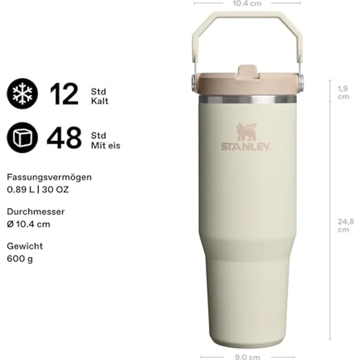 STANLEY 1913 Flip Straw Tumbler, 0.89L Thermosflasche mit Strohhalm, hält 12+ Stunden kalt, spülmaschinenfest, BPA-frei, Cream – Bild 2