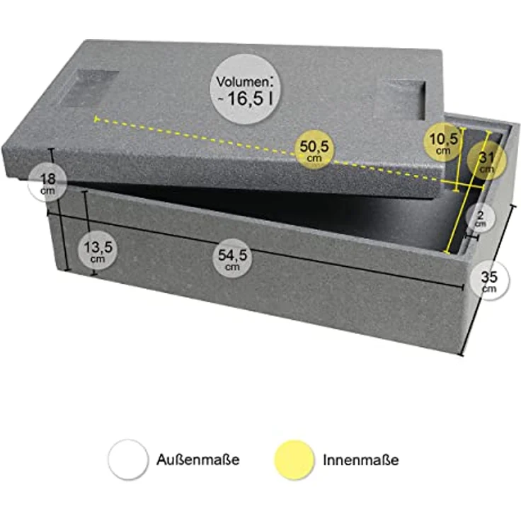 Climapor Transportbox klein aus Styropor, grau – Volumen: 54,5 x 35 x 18 cm (16,5 Liter) - Wandstärke: 2 cm - Thermobox aus EPS – Bild 3
