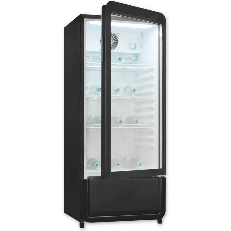 exquisit Getränkekühlschrank GKS180-GT-431D, 200 l Kühlvolumen, schwarz, 132,5 cm hoch, Umluftventilator für gleichmäßig gekühlte Getränke