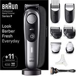 Braun Barttrimmer, Trimmer/Haarschneider Herren, Haarschneidemaschine Profi, 40 Einstellungen, Ladestation, Reiseetui, Bartschablone, 180 Min. kabellose Laufzeit, wasserdicht, BT9440