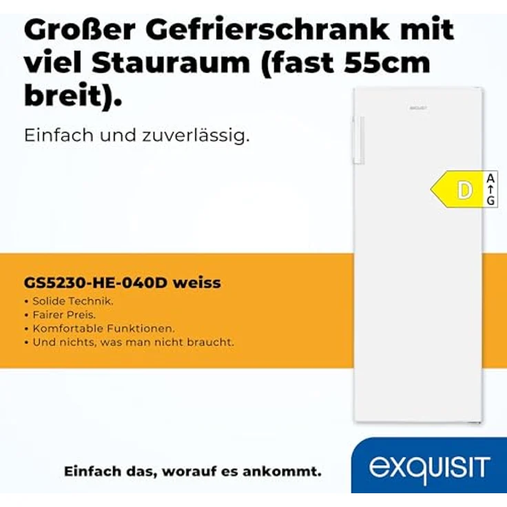 Exquisit Gefrierschrank GS5230-HE-040D weiss | 168 l Nutzinhalt | 4*-Gefrieren | Schnellgefrieren | Standgerät – Bild 2
