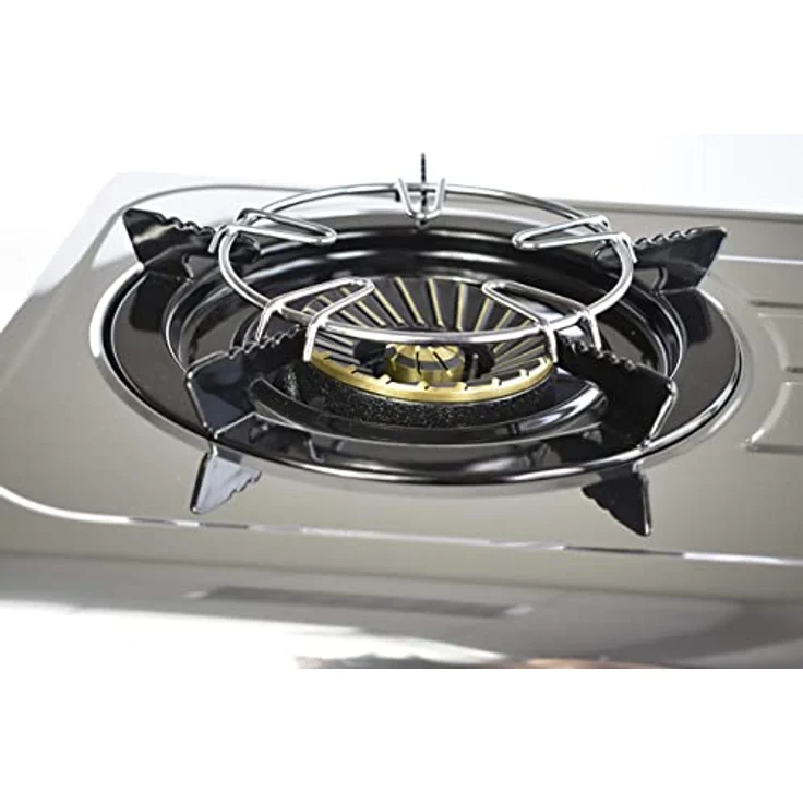 NJ-60SD Edelstahl Gaskocher 2 flammig Campingkocher 7,6 KW mit Zündsicherung 60cm mit Turboflamme inkl. Gasherdkreuz + Gasschlauch-Regler Set – Bild 2