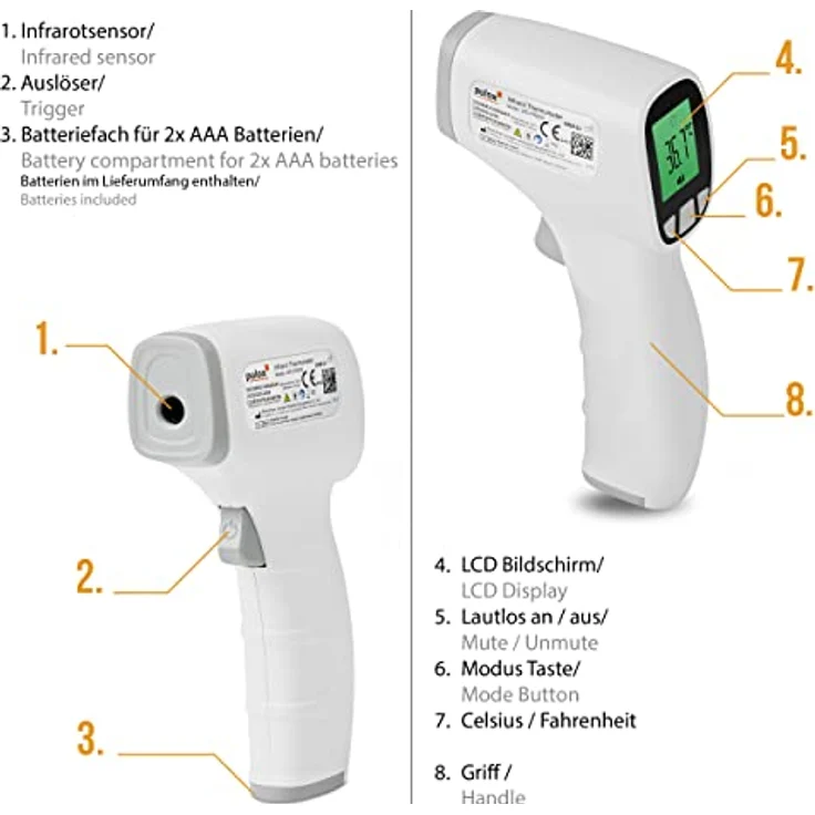 Pulox Fieberthermometer kontaktlos Stirnthermometer Infrarot JPD-FR202 hygienische Messung der Körpertemperatur für Kinder, Erwachsene, Babys – Bild 3