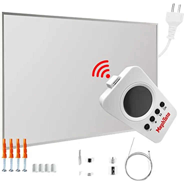 Mephisto Infrarot Heizung Wand- Decken-Standheizung energiesparend Elektroheizung inkl. Fernbedienung und Thermostat WIFI APP Steuerung 300-1200W, Leistung in Watt:1000W, Zubehör: Deckenmontage-Set