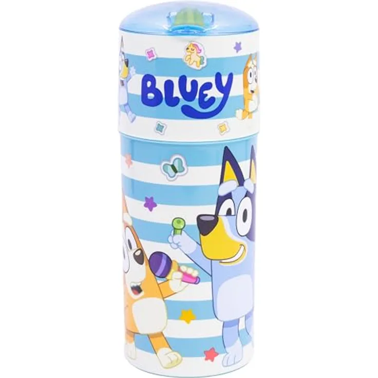 Storline Bluey Trinkflasche, 350ml aus Kunststoff mit klappbarem Trinkverschluss, auslaufsicher