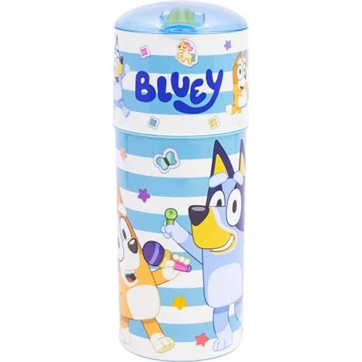 Storline Bluey Trinkflasche, 350ml aus Kunststoff mit klappbarem Trinkverschluss, auslaufsicher – Bild 1