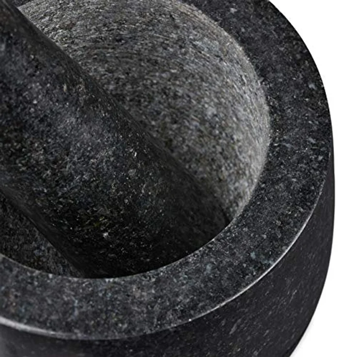 Relaxdays Granit Mörser mit Stößel, robust & langlebig, Gewürze, Kräuter, polierter Steinmörser, Ø 12 cm, 300ml, schwarz – Bild 9