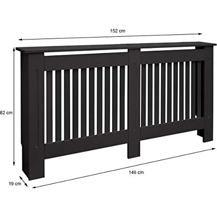 ECD Germany Heizkörperverkleidung Landhausstil, Schwarz MDF Lackiert, 152x19x82 cm mit Regaloberfläche und einfacher Montage – Bild 7