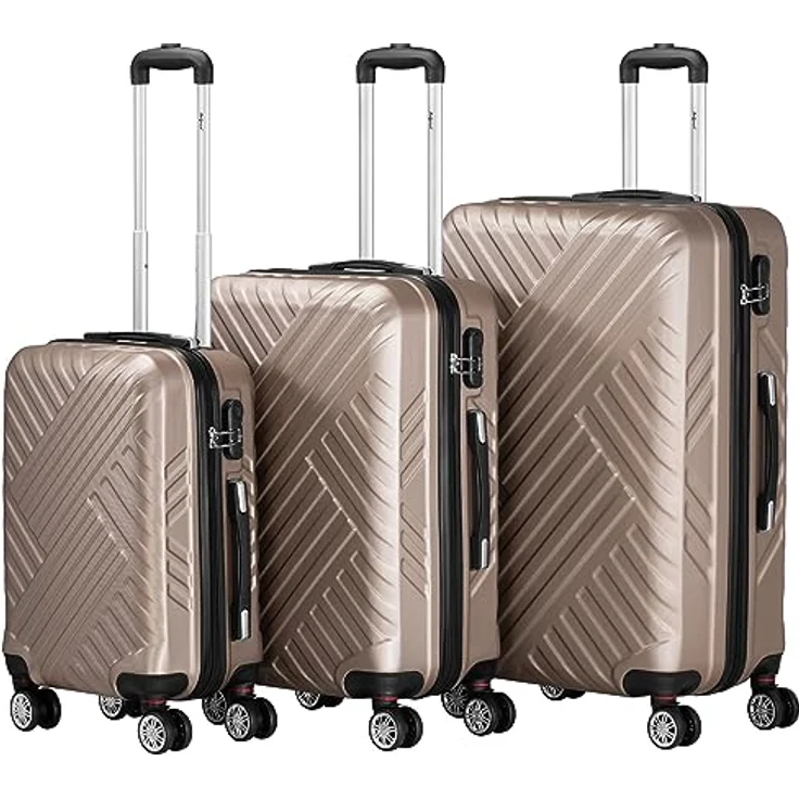 Zelsius Koffer Set 3 Stück, Champagner | ABS Hartschalenkoffer mit Zahlenschloss, Doppelrollen und Innen Trennwand | Handgepäckkoffer, Hartschalenkoffer Set 3 teilig, Trolley, Koffer Groß, Luggage Set – Bild 1