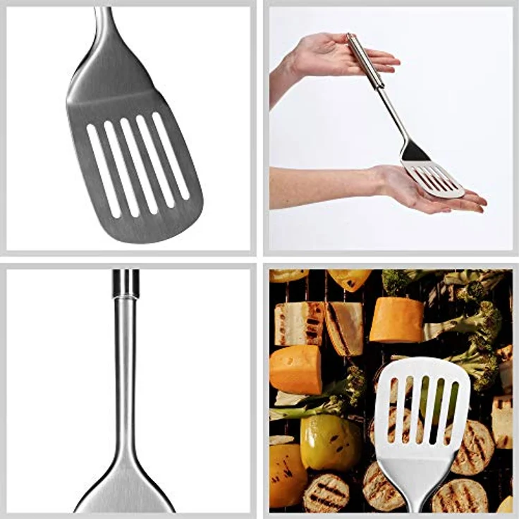 KADAX Pfannenwender Edelstahl, 35 cm, ergonomischer Griff, Schlitzwender für Fleisch, Fisch und Eier, mit Aufhängeöse – Bild 4