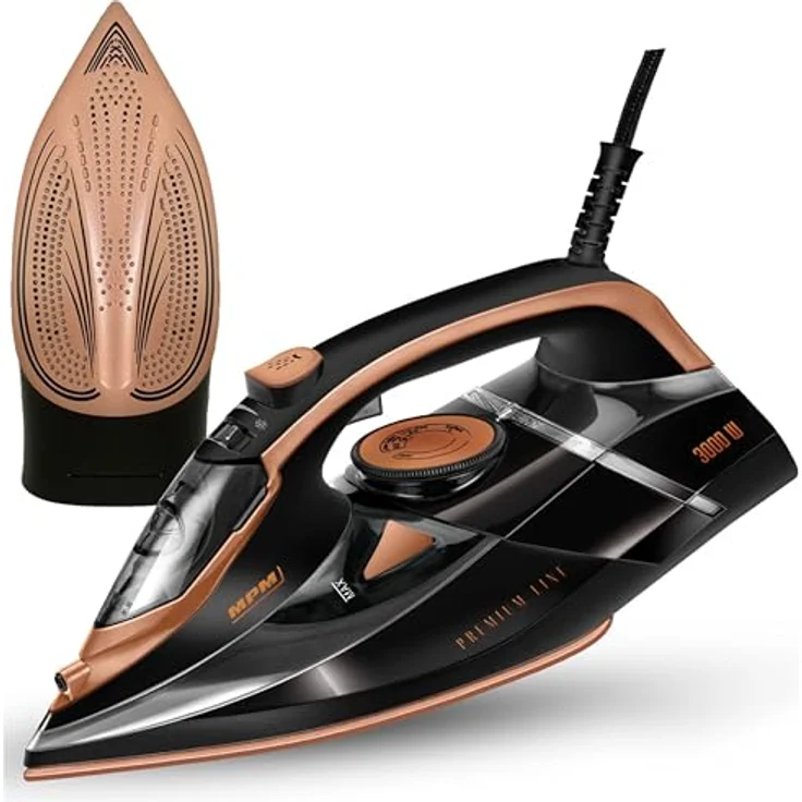 MPM Bügeleisen mit Keramiksohle MZE-24/C - 190g Dampfstoß - Kontinuierlicher Dampf - Vertikale Dampffunktion - Auto Shut-Off - 3000W - 300ml Wassertank - Schwarz – Bild 1