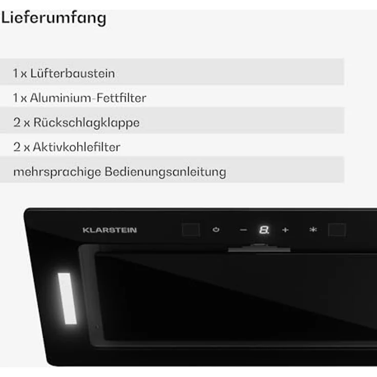 Klarstein Hektor, Dunstabzugshaube 52 cm mit 466 m³/h Abluftleistung, Touch-Bedienfeld und Sicherheitsglas – Bild 7