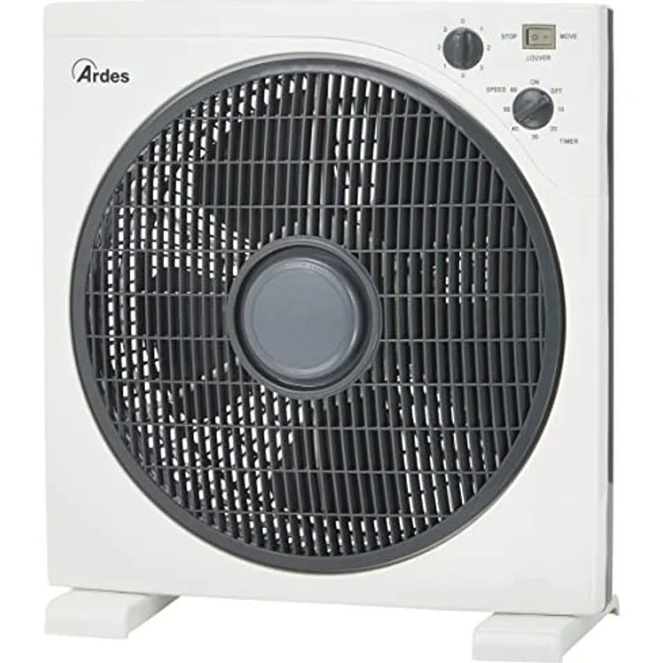 ARDES - Tragbarer quadratischer Tisch- oder Bodenventilator mit 5 Flügeln und 3 Intensitätsstufen, 360-Grad-Drehung und Timer, Bodenventilator, weiß, Box Floor AR5B29 – Bild 1