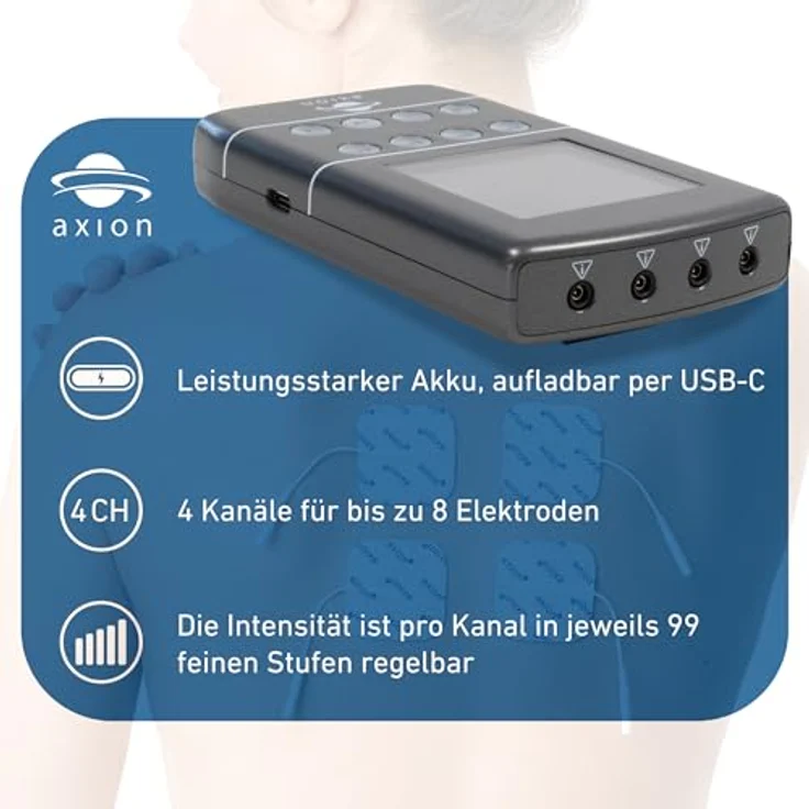 Axion STIM-PRO X9B, TENS-EMS-Gerät mit 4 Kanälen für Schmerztherapie, Muskelaufbau, Beckenbodentraining und Massage, NEUHEIT 2025 – Bild 5