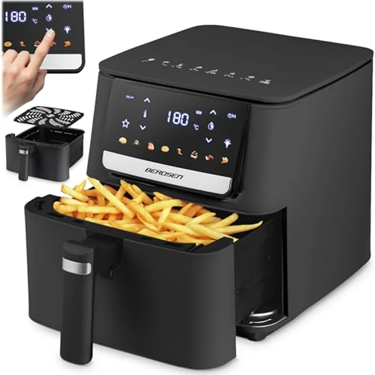 Berdsen Heißluftfritteuse BD-662, 1700 Watt, 6,5 Liter, 8 voreingestellte Programme, Schwarz – Bild 1