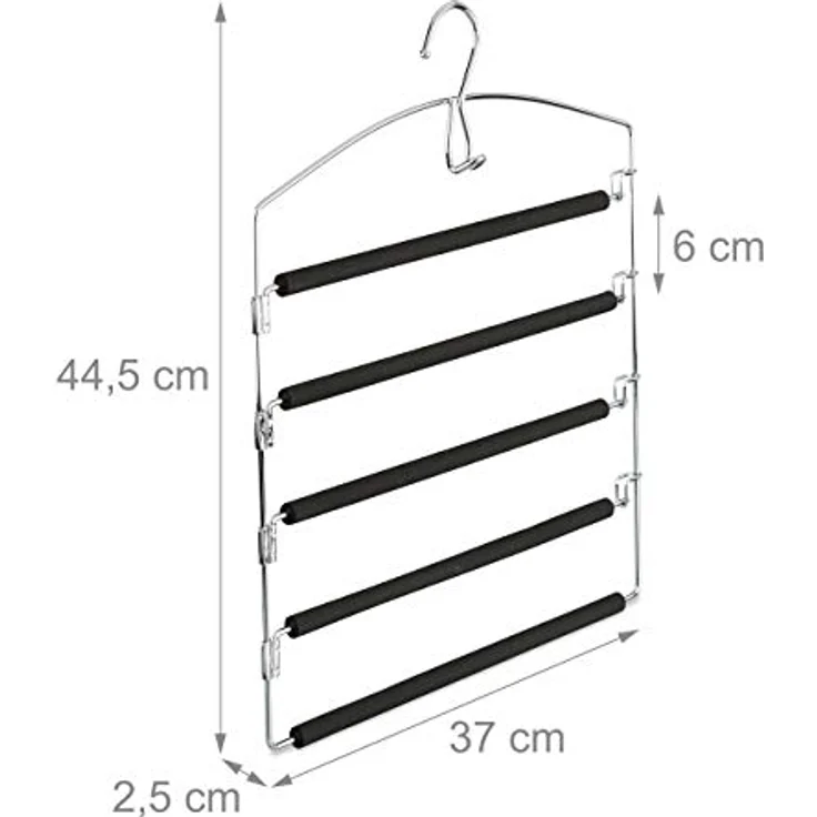 Relaxdays Hosenbügel 3er Set, platzsparend aus Metall mit gepolsterten Stegen, silber/schwarz, HxBxT: 44,5x37x2,7 cm – Bild 4
