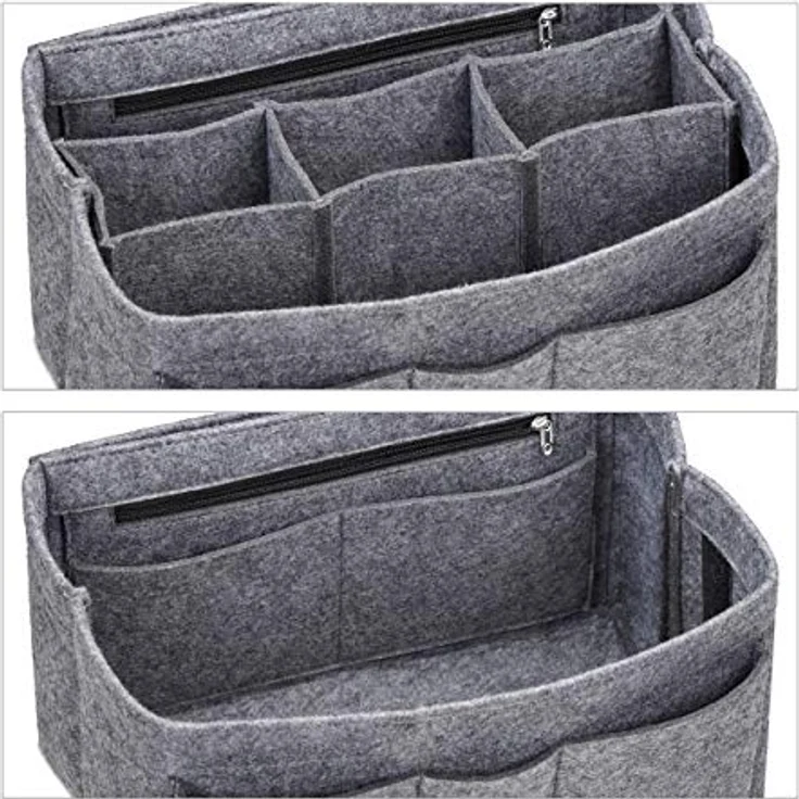 relaxdays Handtasche Taschenorganizer Filz, Größe M, dunkelgrau mit 4 Außentaschen und 3 Innentaschen – Bild 6
