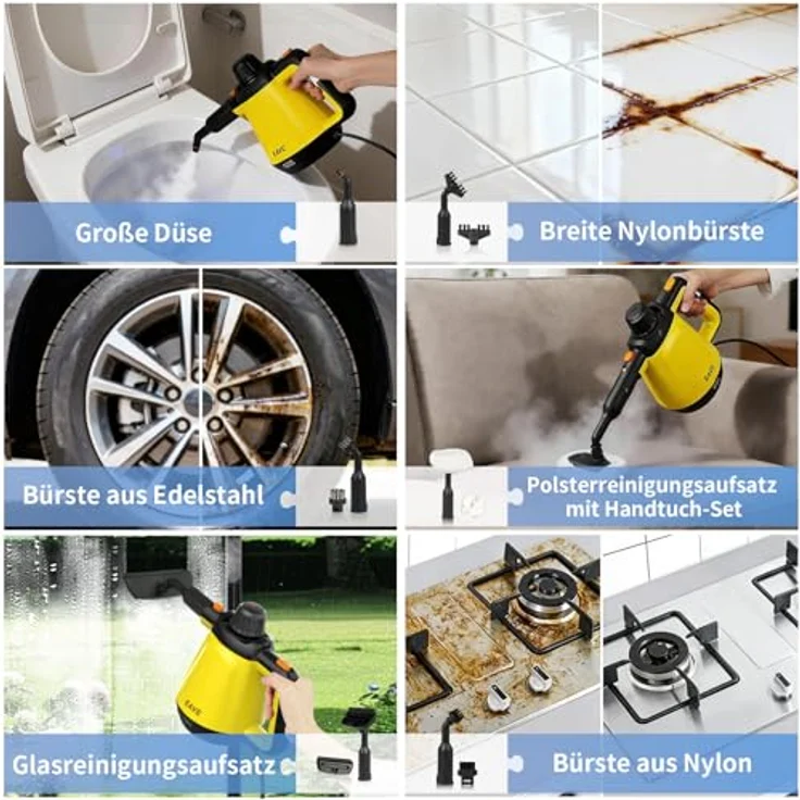 Eave Handdampfreiniger, 110℃ Steam Cleaner mit 10 Aufsätzen, 450 ml Wassertank und 5 m Netzkabel – Bild 5