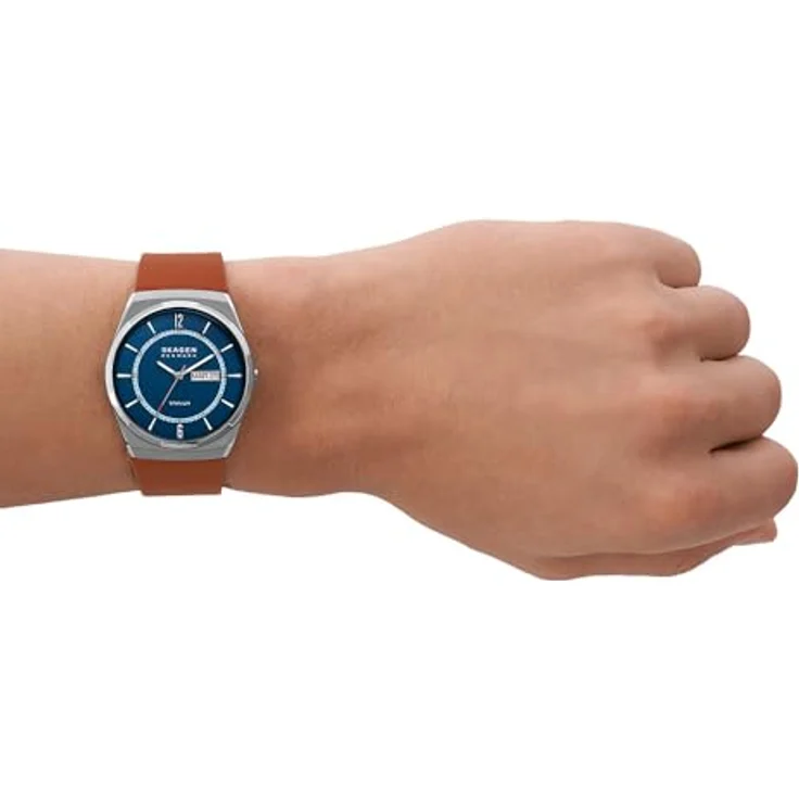 Skagen Herrenuhr Melbye Titanium Quarz/3 Zeiger Uhrwerk Day-Date 40 mm Gehäusegröße mit Lederarmband SKW6906 – Bild 2