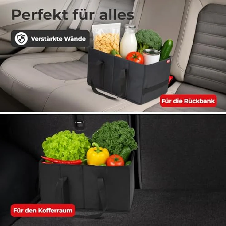 achilles Einkaufstasche Smart-Box, faltbar, wiederverwendbare Tragetasche, 17 Liter, schwarz, 37 cm x 23 cm x 21 cm – Bild 2