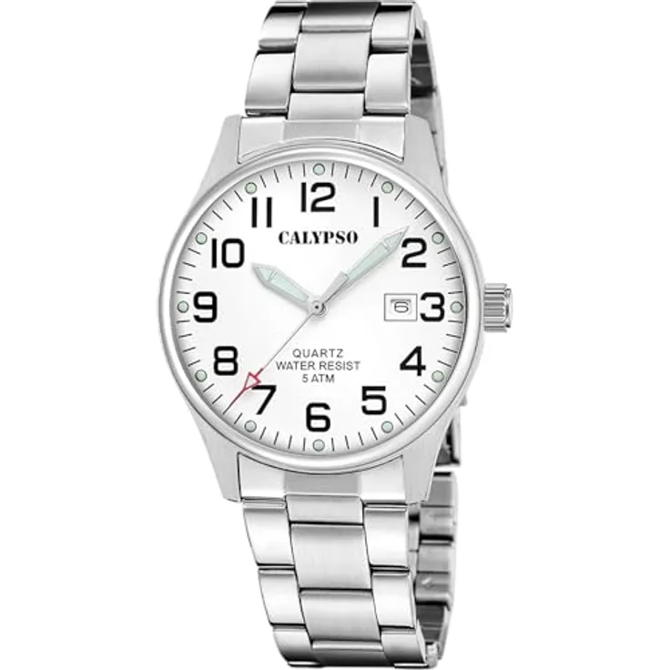 CALYPSO WATCHES Quarzuhr Basic K5860/1, Herrenuhr mit Edelstahlarmband, analog, weißes Zifferblatt, silberfarben, wasserdicht bis 5 bar, Leuchtzeiger, Datumsfunktion