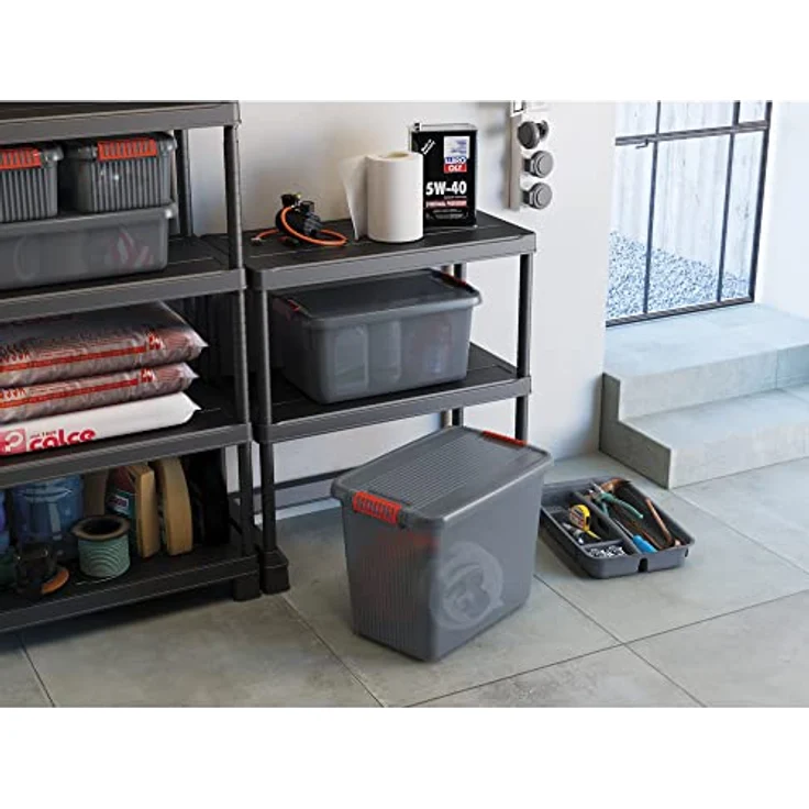 KIS K Latch Box XXL Körper + Deckel mit Clips 59 x 39 x 45 H, Grau transparent, 59.1 x 39 x 87.5 – Bild 3