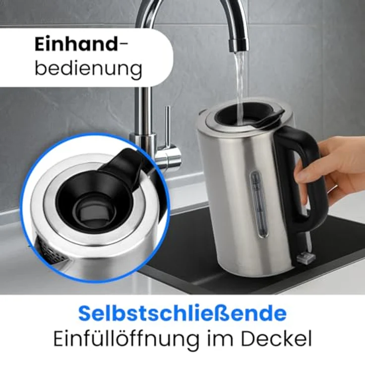 ProfiCook® PC WKS 1321 Wasserkocher Edelstahl 1,7L mit Ambiente-Beleuchtung, 2200W, Einhandbedienung, BPA frei, 360° Station mit Kabelaufwicklung – Bild 4