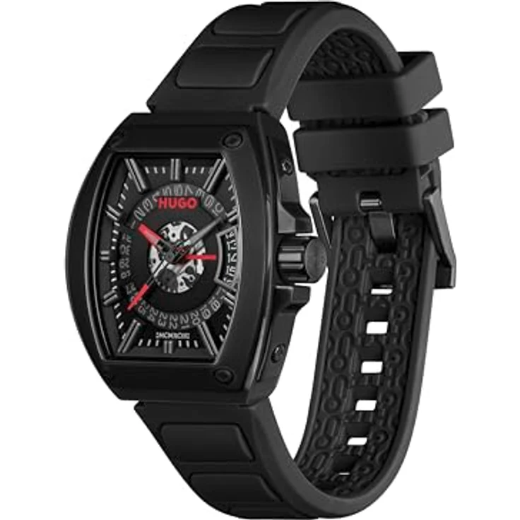 HUGO #ICON 3H Herrenuhr, Drei-Zeiger-Quarzwerk mit schwarzem Silikonarmband, schwarz, 5 ATM wasserdicht – Bild 2