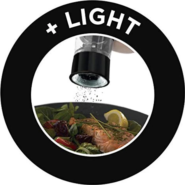 Russell Hobbs Salz und Pfeffer Mühle elektrisch Set, schwarz, Keramikmahlwerk, Mahlgrad einstellbar fein bis grob, LED Beleuchtung, batteriebetrieben, zwei Bodendeckel, Gewürzmühlen, 28010-56 – Bild 5