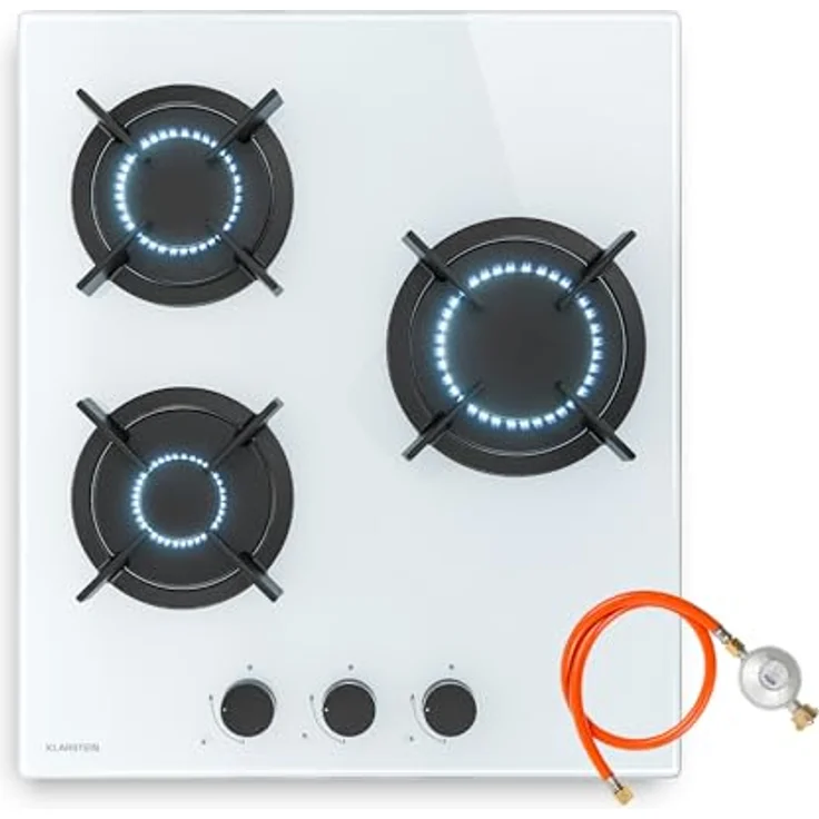 Klarstein Goldflame Gasherd, 3-Brenner Gaskochfeld mit 5800W, Glas & Messing, Flüssiggas/Erdgas, mit automatischer Zündung und Flammenausfall-Sicherung – Bild 1