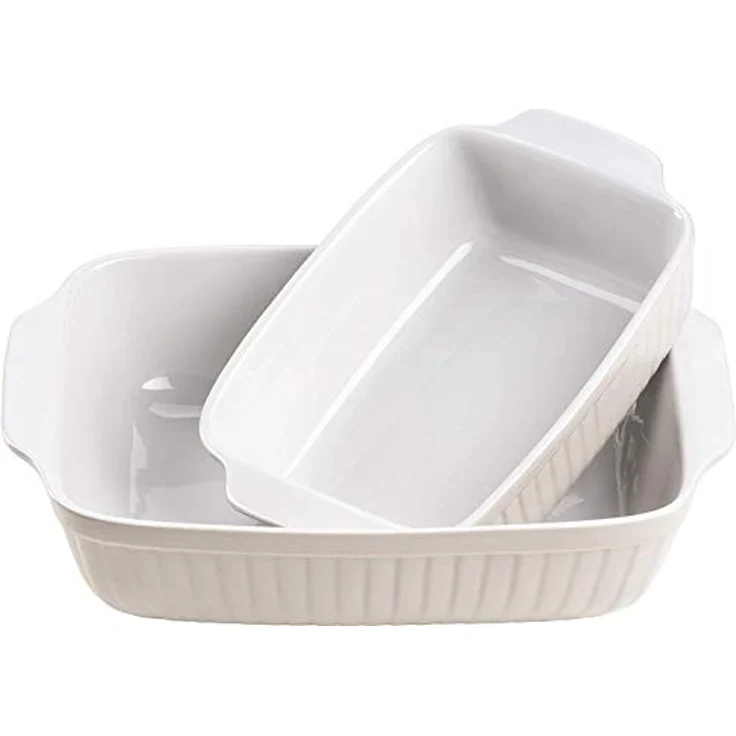 Mäser 931137 Serie Kitchen Time, Auflaufformen rechteckig im 2er Set, eckige Ofenformen, ideal auch für Lasagne, kratz- und schnittfest, Keramik, 33 x 24 x 8 cm - 25,5 x 16 x 7 cm, Grau – Bild 2