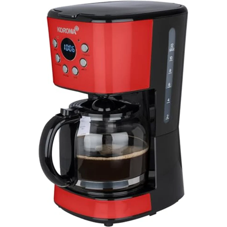 Korona 10667 Retro-Kaffeemaschine | Rot | 1,5 Liter | Filterkaffeemaschine | LCD-Display | Timer | Kaffeeautomat inkl. Permanentfilter – Bild 1