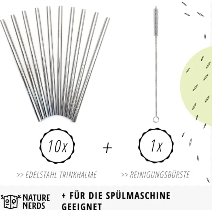 Nature Nerds Edelstahl-Trinkhalme, wiederverwendbar, 10 Stück gerade, 21,5 cm, plastikfreie Verpackung – Bild 2