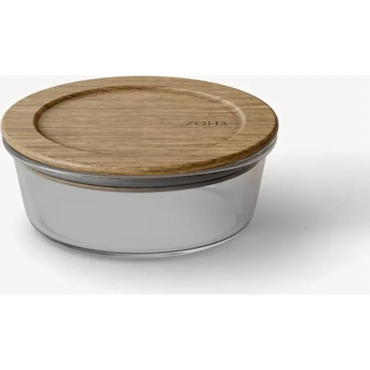 COFI Frischhaltedosen, Borosilikatglas mit handgefertigtem Akazienholzdeckel, rund 950 ml, luftdicht, spülmaschinengeeignet, ofenfest bis 230 °C