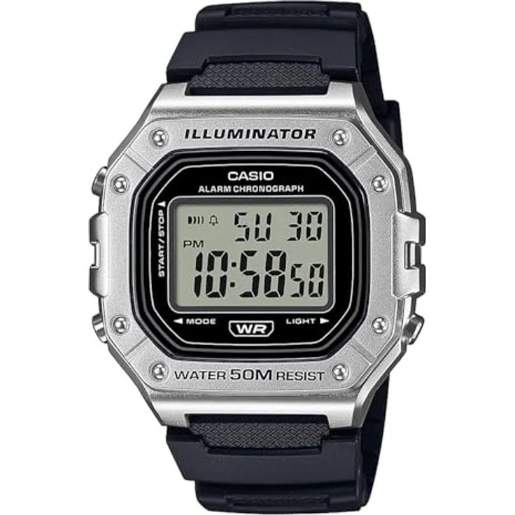 Casio Herren-Digitaluhr W-218HM-7AVEF, Schwarz/Stahlfarben mit Kunststoffarmband – Bild 1