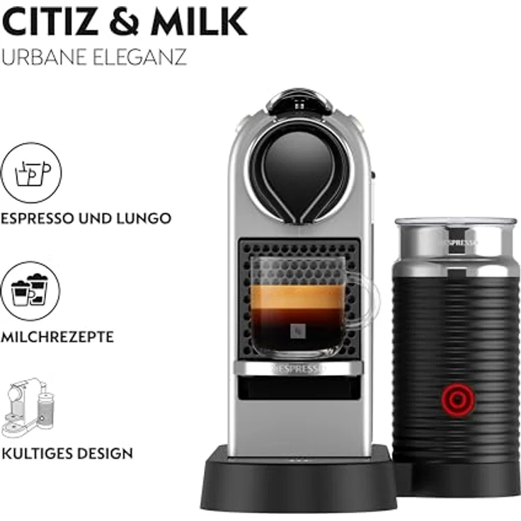 Krups XN761B Nespresso Citiz&Milk Kaffeekapselmaschine (1260 Watt, Wassertankkapazität: 1l, Pumpendruck: 19 Bar) silber mit Milchaufschäumer – Bild 2
