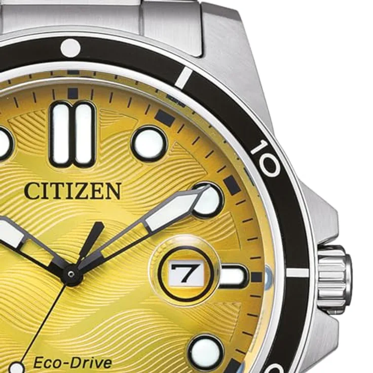 Citizen Herrenuhr Eco-Drive Solar mit Edelstahl Gliederband Silberfarben/Gelb AW1816-89X