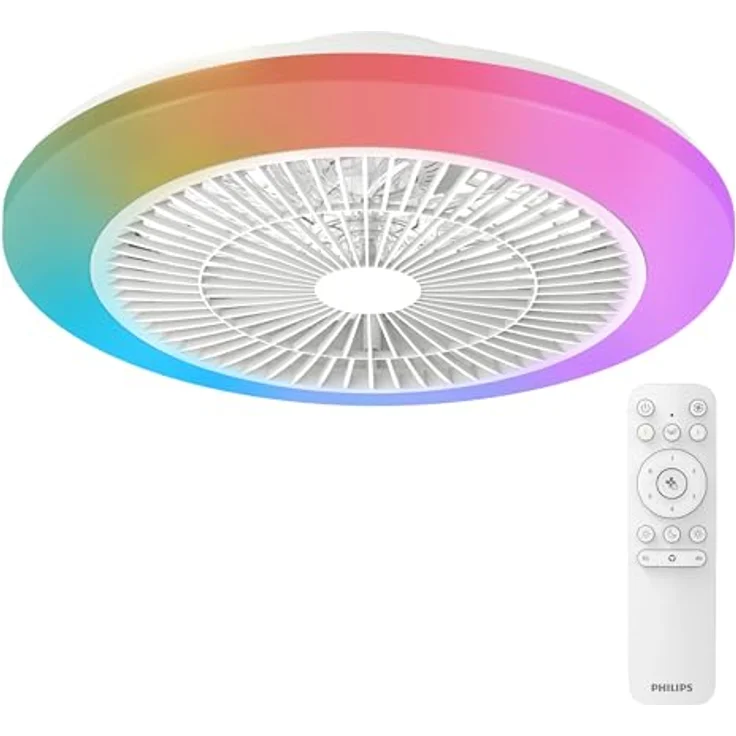 Philips Amigo Deckenventilator, 20 W + 40 W, mit RGB-Beleuchtung und Fernbedienung, 49 cm Durchmesser, weiß – Bild 1