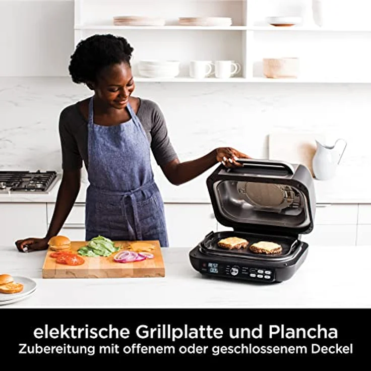 Ninja MAX PRO AG651EU Heißluftfritteuse, 2460W, 3,8 Liter, 7 Garfunktionen, 2 austauschbare Grillplatten, spülmaschinenfeste Teile, mit Deckel, antihaftbeschichtet, inkl. Plancha, schwarz – Bild 3